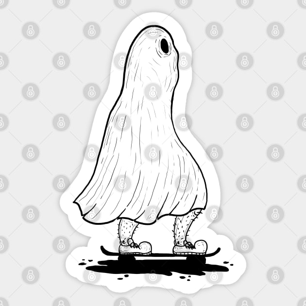 ghost on skateboard Sticker by Chandscartoons